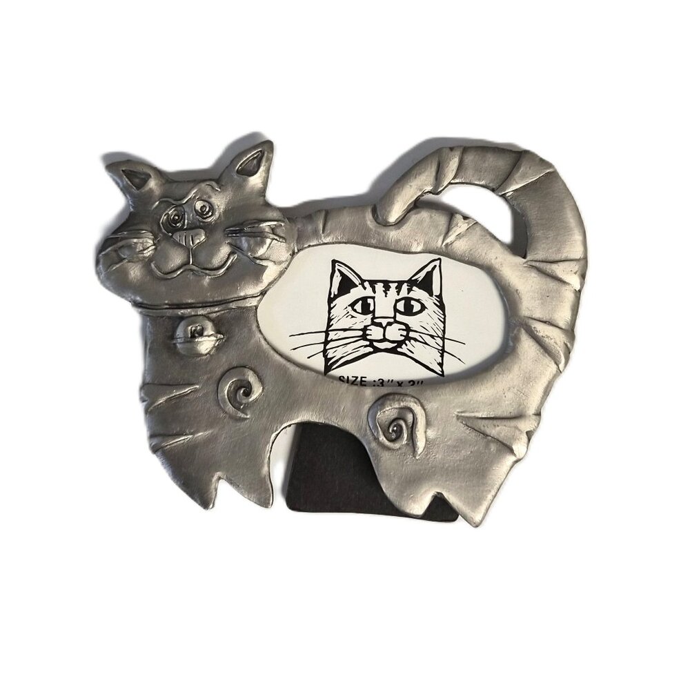 VTG 1997 Ashleigh Manor Pewter Cat Photo Frame Whimsical Animal Folk Decor Quirk